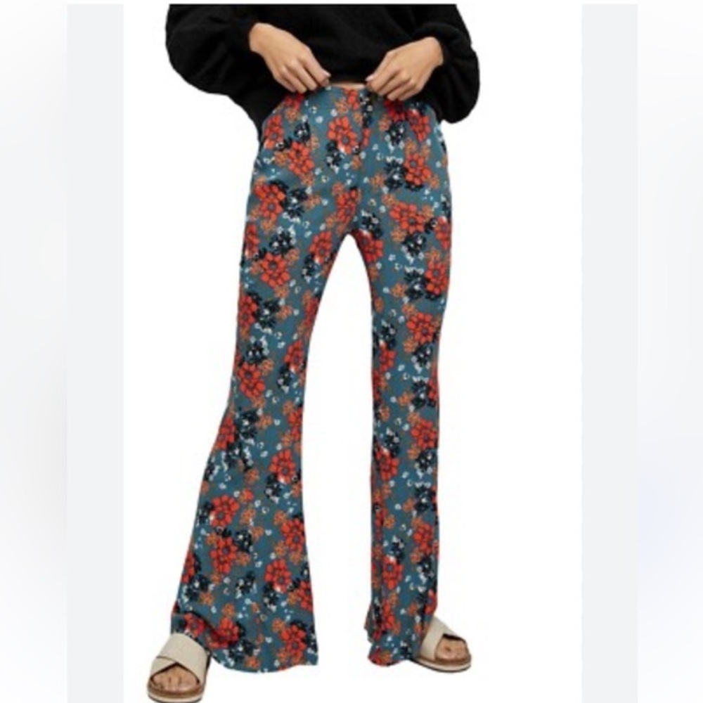 Free People can’t take my eyes off of you floral 70s retro flare Leg Pants